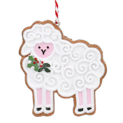 Gisela Graham Christmas Gingerbread Sheep Hanging Tree Decoration, Resin, 5.5 X 6 Cm