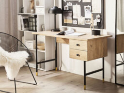 Beliani Home Office Desk Abilen Light Brown 120 Cm 60 Cm With Drawers - thumbnail 2