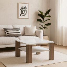Wyld Haus Porto Square Gloss White Coffee Table With Oak Detail And Shelf - thumbnail 2