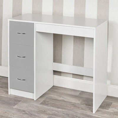 Urbn-Living Urbnliving Height 79.5Cm 3 Drawer Wooden Bedroom Dressing Computer Work Table Desk White Carcass And Grey Drawers Jewellery - image 1