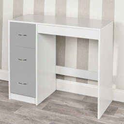 Urbn-Living Urbnliving Height 79.5Cm 3 Drawer Wooden Bedroom Dressing Computer Work Table Desk White Carcass And Grey Drawers Jewellery