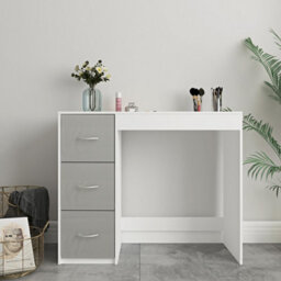 Urbn-Living Urbnliving Height 79.5Cm 3 Drawer Wooden Bedroom Dressing Computer Work Table Desk White Carcass And Grey Drawers Jewellery - thumbnail 2