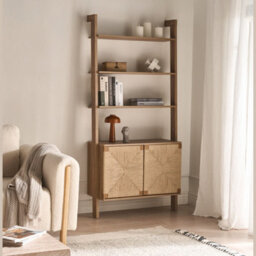 Wyld And Coco Tall Boho Bookcase Light Brown Particle Board With Paper Rope 85X35X181Cm - thumbnail 2