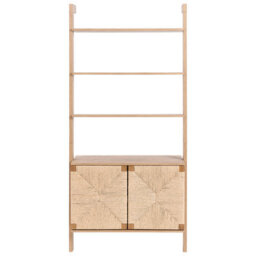 Wyld And Coco Tall Boho Bookcase Light Brown Particle Board With Paper Rope 85X35X181Cm - thumbnail 1