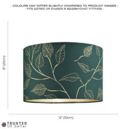 Happy Homewares Modern Forest Green Cotton Fabric Drum Lamp Shade With Gold Foil Floral Design - thumbnail 7