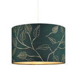Happy Homewares Modern Forest Green Cotton Fabric Drum Lamp Shade With Gold Foil Floral Design - thumbnail 2