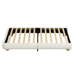Abrihome Upholstered Bed, 4Ft6 Double Bed 135X190Cm, Sturdy Bed Slats, Comfortable Soft Bed, Velvet + Mdf+Plywood, Beige - thumbnail 7