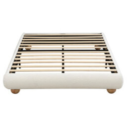 Abrihome Upholstered Bed, 4Ft6 Double Bed 135X190Cm, Sturdy Bed Slats, Comfortable Soft Bed, Velvet + Mdf+Plywood, Beige - thumbnail 8