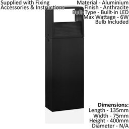 Modern Ip44 Outdoor Pedestal Light In Anthracite With Built-In 6W Led For Stylish Outdoor Spaces - thumbnail 2