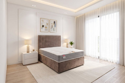 "Knight Sleep Emily Mocca Plush 3Ft Bed Set With Orthopaedic Mattress, No Drawers & 24""headboard - Single" - image 1