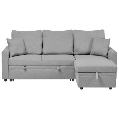 Beliani Corner Sofa Bed 3 Seater Nassjo Faux Linen Grey Left Hand - image 1