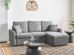 Beliani Corner Sofa Bed 3 Seater Nassjo Faux Linen Grey Left Hand - thumbnail 2