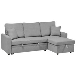 Beliani Corner Sofa Bed 3 Seater Nassjo Faux Linen Grey Left Hand - thumbnail 5