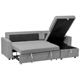 Beliani Corner Sofa Bed 3 Seater Nassjo Faux Linen Grey Left Hand - thumbnail 6