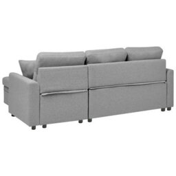 Beliani Corner Sofa Bed 3 Seater Nassjo Faux Linen Grey Left Hand - thumbnail 7