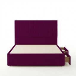 "Adore Designs Portland Plush Velvet Divan Bed, 50"" Headboard - 3Ft Single - Burgundy - 2 Drawers Same Side" - thumbnail 2
