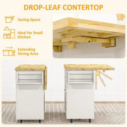 Rolling Kitchen Island, Kitchen Storage Trolley W/ Drop Leaf, Drawers - thumbnail 3