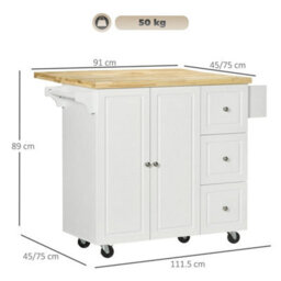 Rolling Kitchen Island, Kitchen Storage Trolley W/ Drop Leaf, Drawers - thumbnail 2