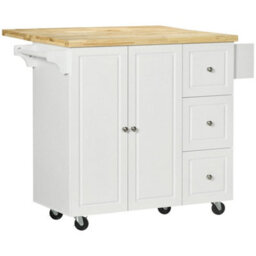 Rolling Kitchen Island, Kitchen Storage Trolley W/ Drop Leaf, Drawers - thumbnail 1