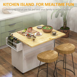 Rolling Kitchen Island, Kitchen Storage Trolley W/ Drop Leaf, Drawers - thumbnail 6