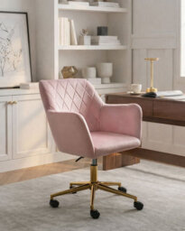 Beliani Desk Chair Leloria Velvet Pastel Pink - thumbnail 2