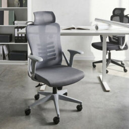 Wyld And Coco Grey Mesh Ergonomic High-Back Office Chair With Adjustable Headrest And Tilting Backrest - thumbnail 2
