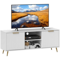 Homcom Modern Tv Stand Cabinet With Storage For Living Room, White - thumbnail 2