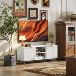 Homcom Modern Tv Stand Cabinet With Storage For Living Room, White - thumbnail 1