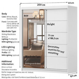 Vista 05 150X200X61Cm Sliding Door Wardrobe With Mirror Sonoma Matt Front + Sonoma Body - thumbnail 3
