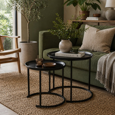 Wyld Haus Fise Set Of 2 Nesting Coffee Tables With Removable Tray Tops, Black, Matt Finish - image 1