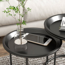 Wyld Haus Fise Set Of 2 Nesting Coffee Tables With Removable Tray Tops, Black, Matt Finish - thumbnail 7