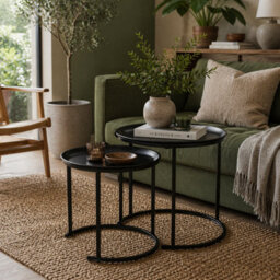 Wyld Haus Fise Set Of 2 Nesting Coffee Tables With Removable Tray Tops, Black, Matt Finish - thumbnail 1