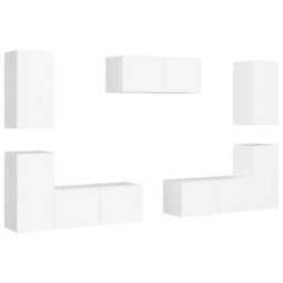 Berkfield Sturdy 7 Piece Tv Cabinet Set White Engineered Wood - thumbnail 1