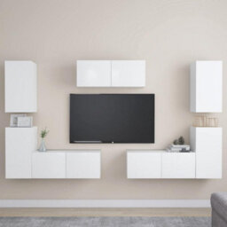 Berkfield Sturdy 7 Piece Tv Cabinet Set White Engineered Wood - thumbnail 2
