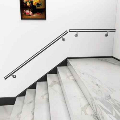 304 Stainless Steel Wall Mounted Stair Handrail 120Cm, Brushed Finish, Round Pipe Design, Fixings Included - image 1
