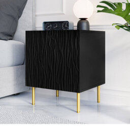 Jungle Set Of 2 Bedside Tables Modern Nightstands For Bedroom Durable Laminated Board Compact And Stylish Storage Black Gold
