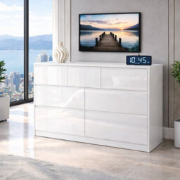 Harmin Modern White High Gloss Chest Of Drawers, 7 Drawer Handleless Cabinet - thumbnail 1