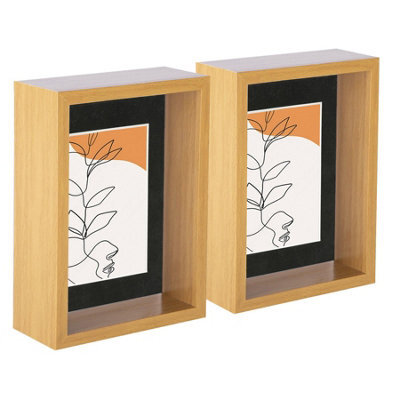 "Nicola Spring 5 X 7"" Deep Photo Frames - Light Wood/black Mount - 3D Deep Box Picture Frame Display Case (20 X 15Cm) X2" - image 1
