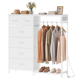 Ledrem Open Wardrobe With 6 Drawers, Led Lights And Charging Station, 102.7 X 35 X 117.6 Cm, White - thumbnail 3
