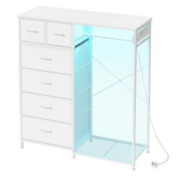 Ledrem Open Wardrobe With 6 Drawers, Led Lights And Charging Station, 102.7 X 35 X 117.6 Cm, White - thumbnail 2