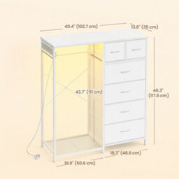 Ledrem Open Wardrobe With 6 Drawers, Led Lights And Charging Station, 102.7 X 35 X 117.6 Cm, White - thumbnail 4