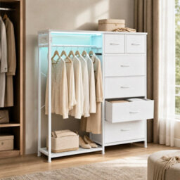 Ledrem Open Wardrobe With 6 Drawers, Led Lights And Charging Station, 102.7 X 35 X 117.6 Cm, White - thumbnail 5