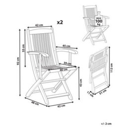 Beliani Set Of 2 Garden Chairs Maui Ii Acacia Wood Light Brown - thumbnail 3