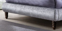 Save On Goods UK 4Ft6 Double Grey Crushed Velvet Fabric Scroll Sleigh Chesterfield Button Back Fabric Upholstered Bed Frame - thumbnail 3