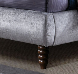 Save On Goods UK 4Ft6 Double Grey Crushed Velvet Fabric Scroll Sleigh Chesterfield Button Back Fabric Upholstered Bed Frame - thumbnail 2