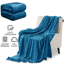 Ameha Fleece Plain Blanket, Lightweight & Reversible Throw For Travel, Bed & Sofa Blanket, Teal Double 150X200Cm - thumbnail 9