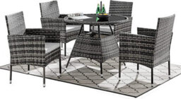 Athens Grey 4 Seater Rattan Garden Dining Patio Set With Round Table & Light Grey Cushions + Free Rain Cover - thumbnail 2