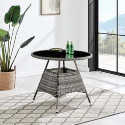 Athens Grey 4 Seater Rattan Garden Dining Patio Set With Round Table & Light Grey Cushions + Free Rain Cover - thumbnail 3