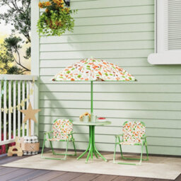 Aiyaplay Kids Garden Table And Chair Set Outdoor Patio Set W/ Parasol, Green - thumbnail 1