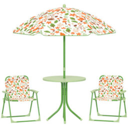 Aiyaplay Kids Garden Table And Chair Set Outdoor Patio Set W/ Parasol, Green - thumbnail 2
